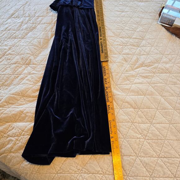 90s Jessica Howard Velvet Maxi Dress Women's 6 Blue Embroider Bead Dark Romantic - Picture 11 of 12